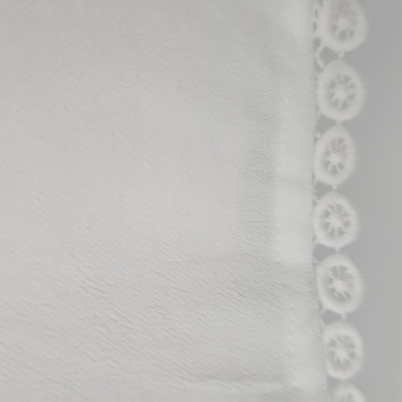 Elegant Milk White Textured Blouse w Sheer Embellished Sleeve & Teardrop Back - Picture 7 of 10
